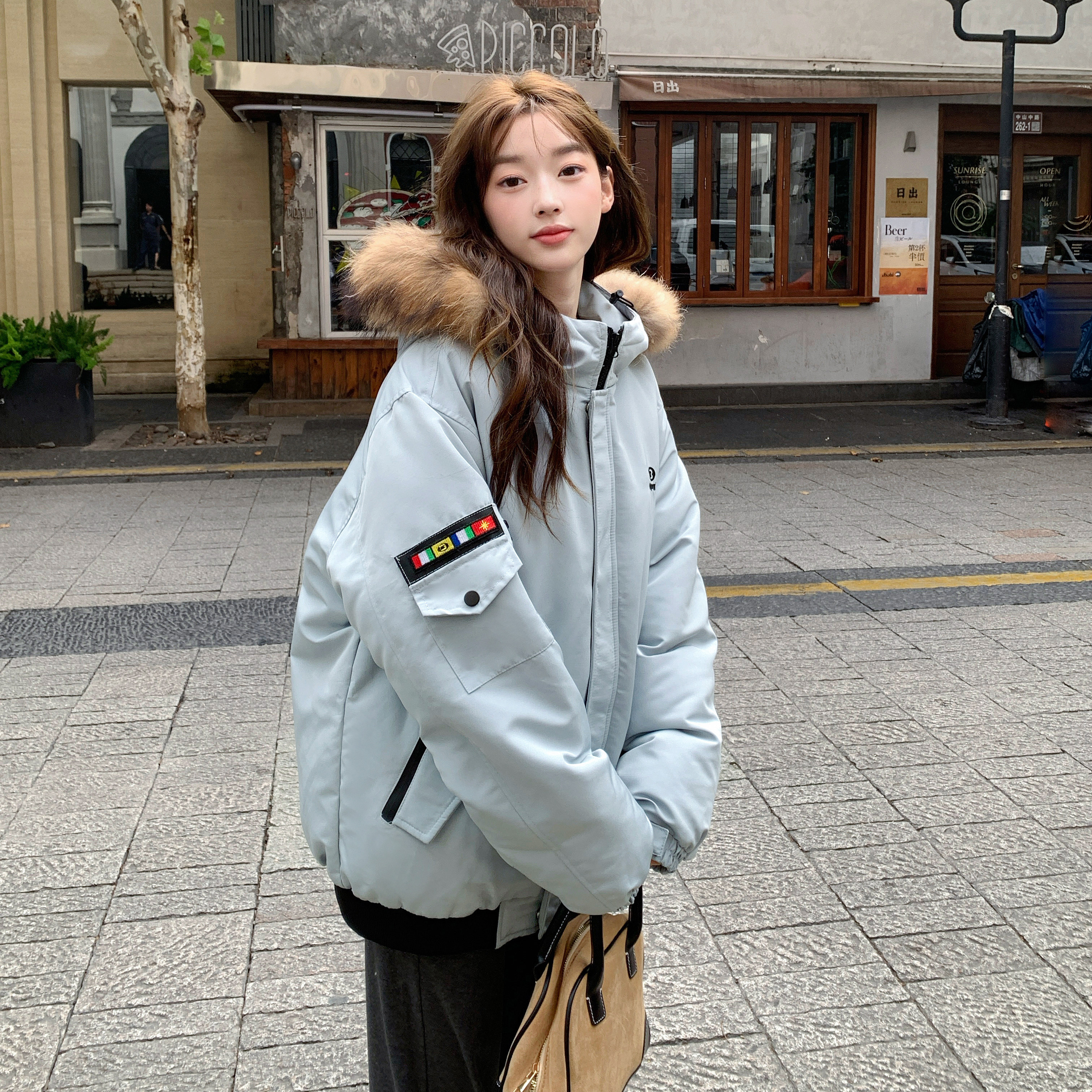 工装羽绒棉服女短款2026冬季新款加厚棉衣大毛领派克服小个子棉袄
