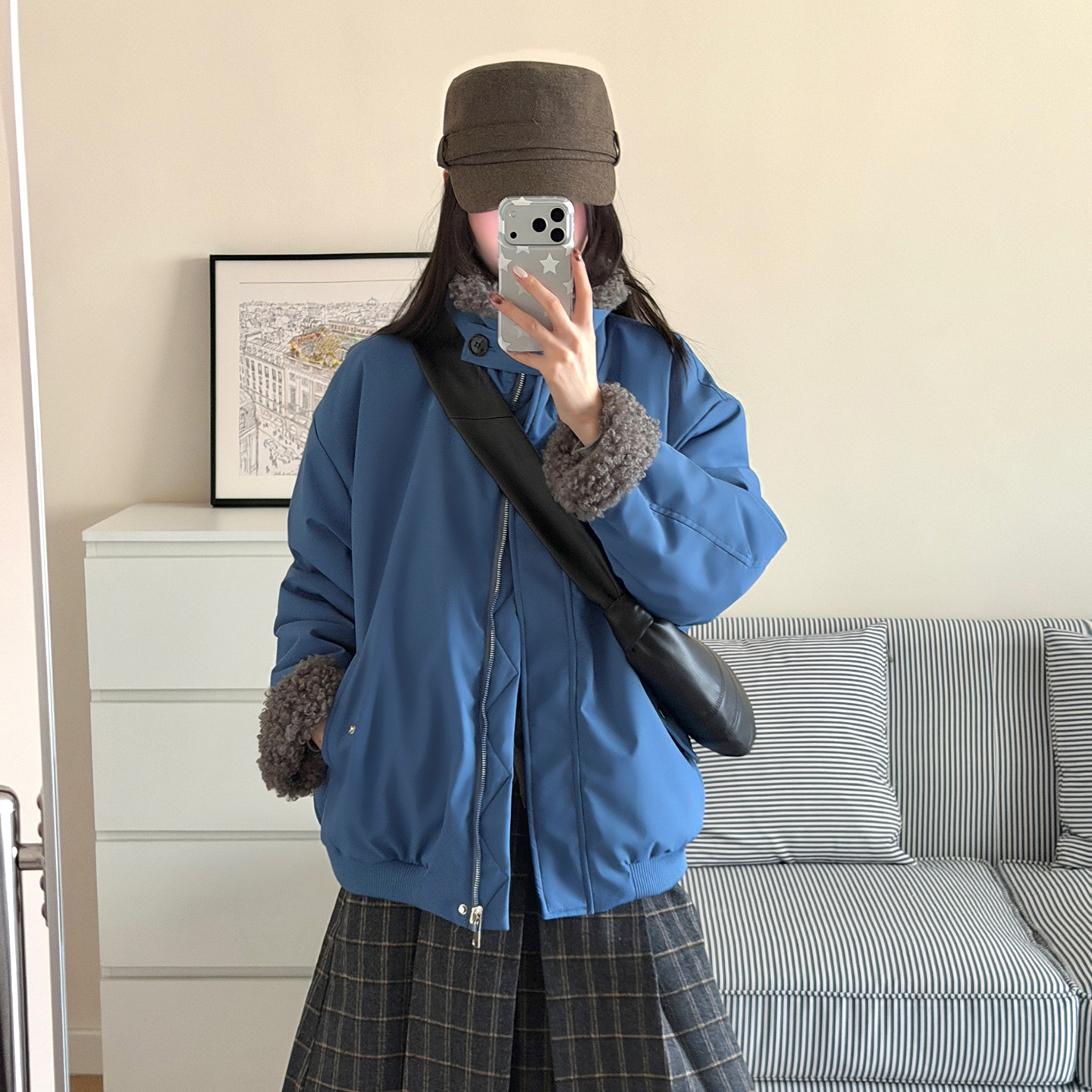 高级感韩系羊羔毛拼接加厚棉服工装冬季新款小个子宽松外套派克服