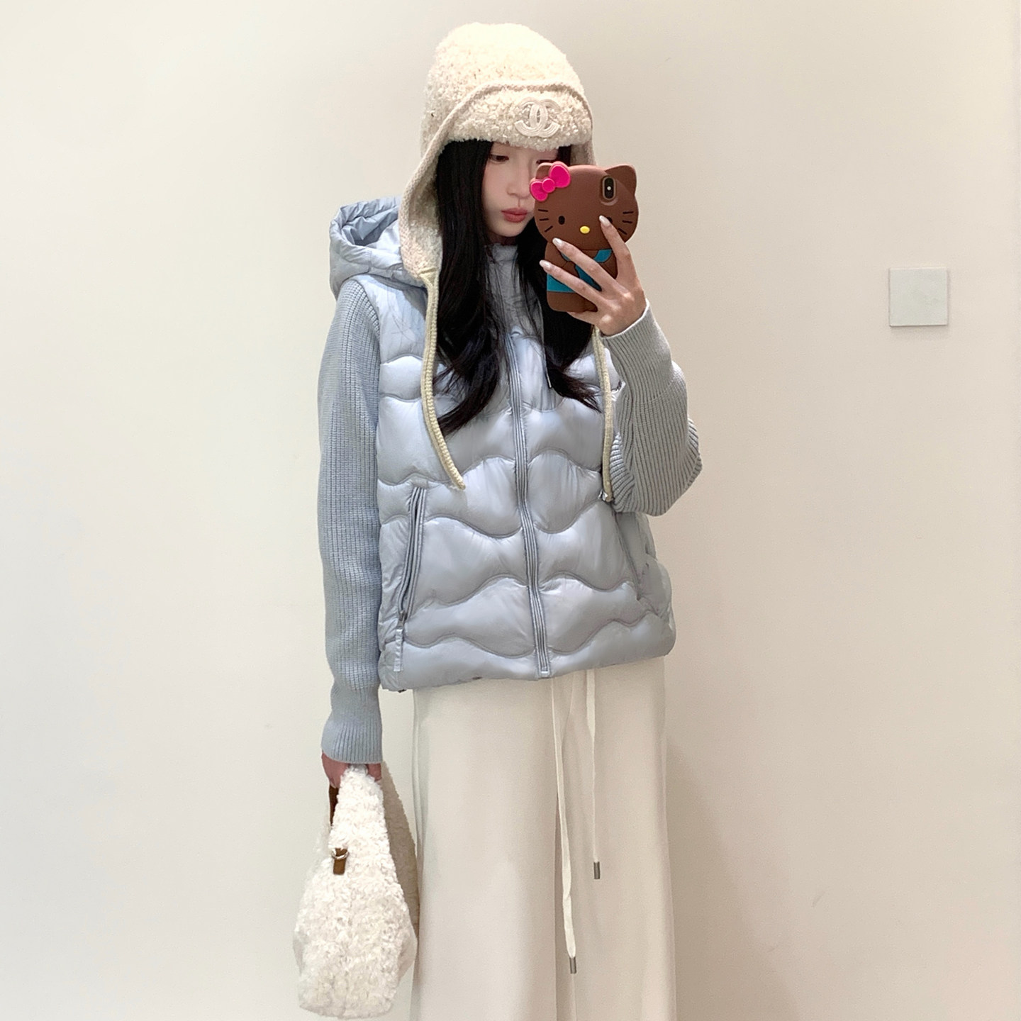 韩系针织袖拼接轻薄排骨羽绒棉服女冬季新款连帽宽松短款棉袄外套