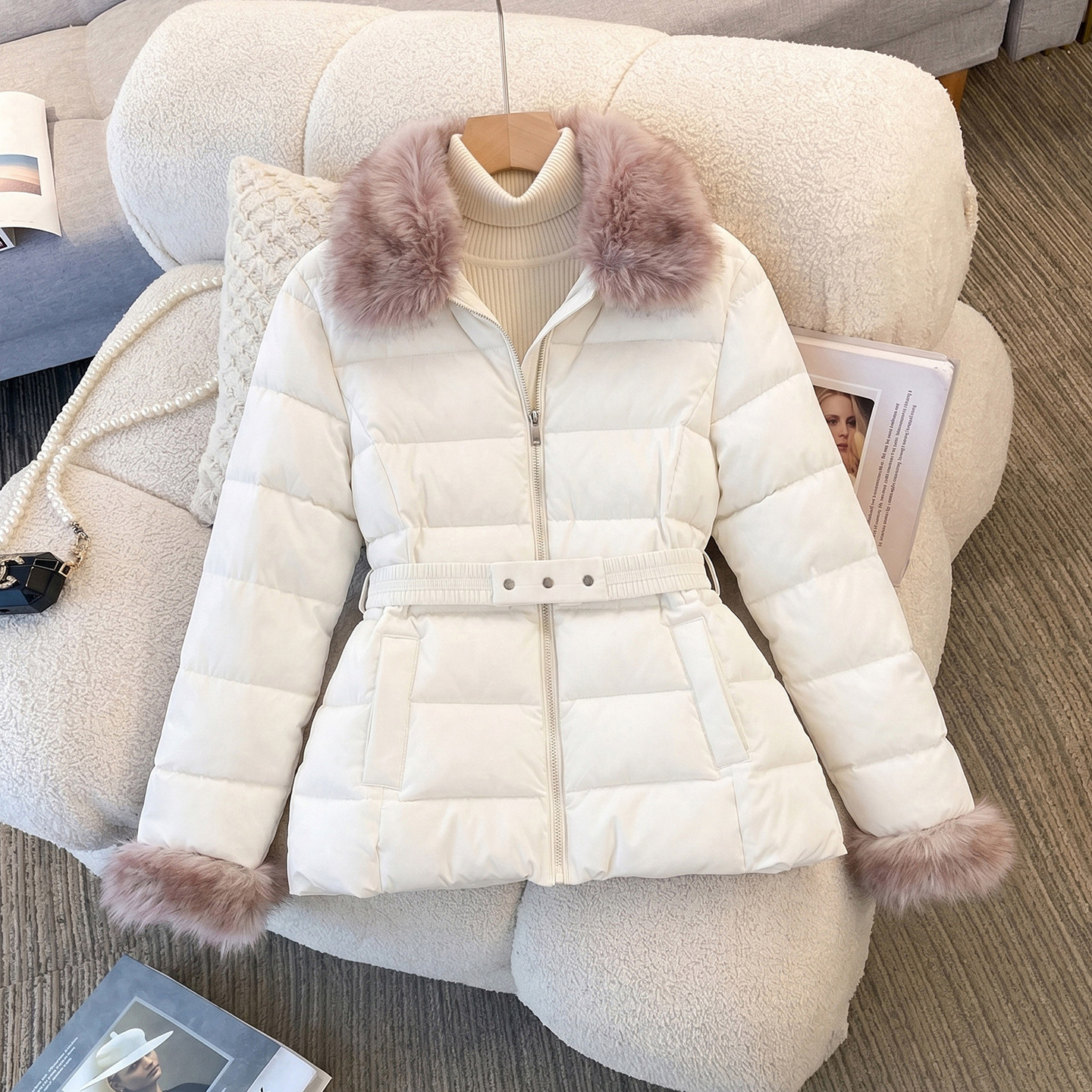 收腰显瘦小个子短款毛领棉服女2026冬季新款修身加厚保暖棉衣外套
