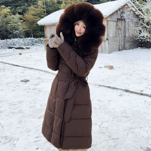 反季羽绒棉服女2026冬季新款收腰保暖过膝长款棉衣加厚大毛领棉袄