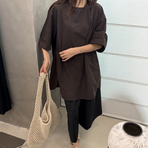 2026夏新韩国进口面料匹马棉宽松复古慵懒显瘦百搭圆领短袖上衣女