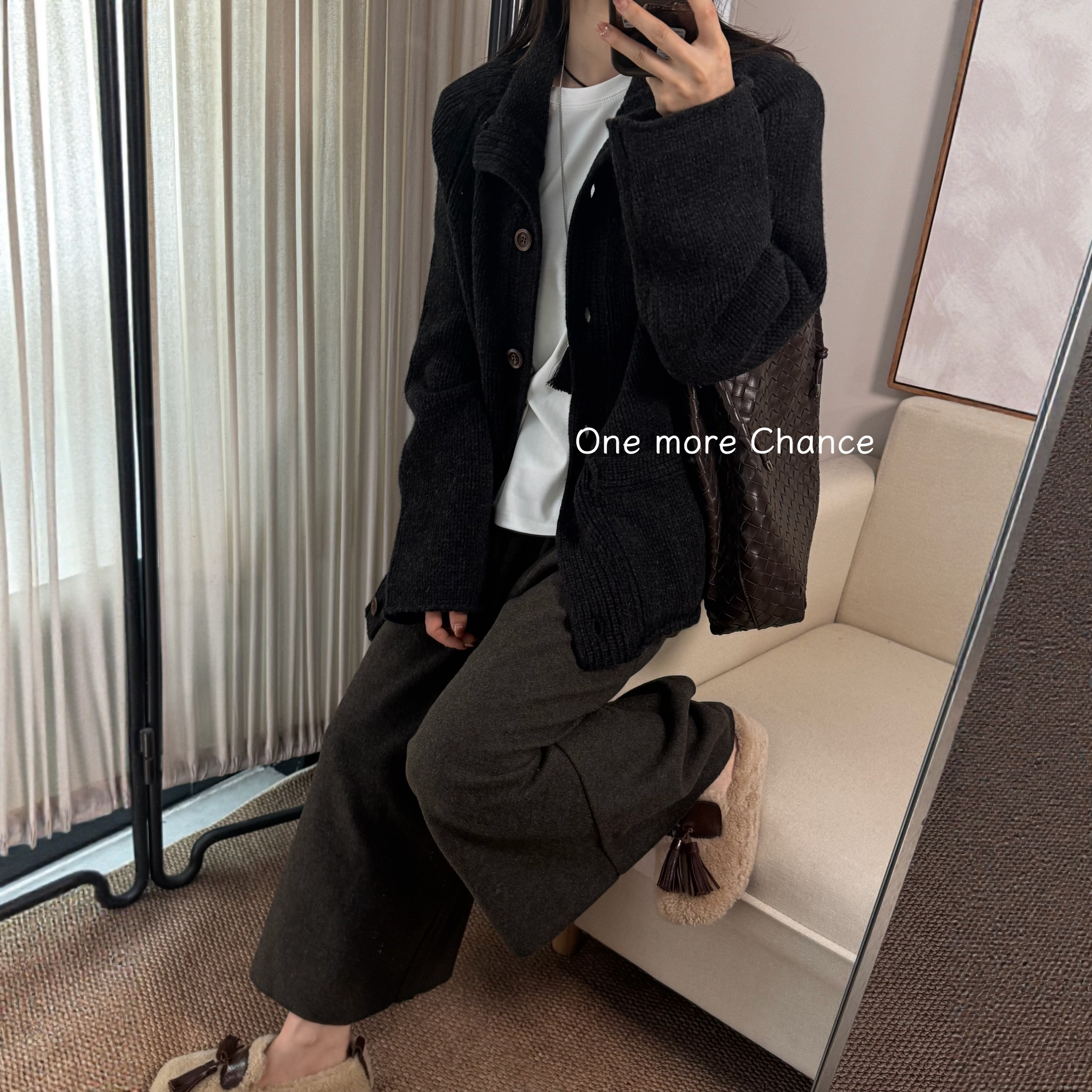 东大门2025秋冬新品韩版宽松显瘦100棉羊毛长袖针织开衫外套女