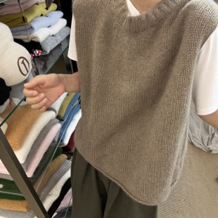 2026秋季新款山羊绒韩版宽松显瘦百搭圆领无袖针织马甲背心女上衣