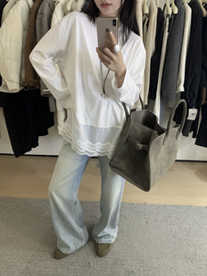 韩系叠穿佳品！搭配毛衣卫衣很美 纯棉磨毛下摆拼蕾丝开叉打底白t