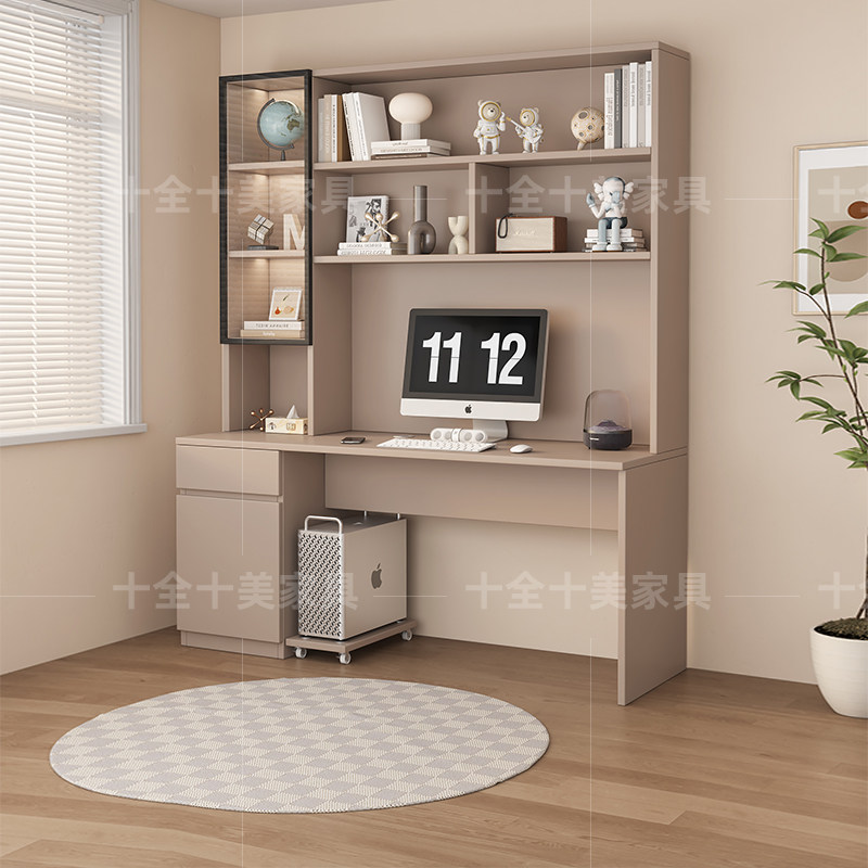 书桌书架一体桌简约实木电脑桌