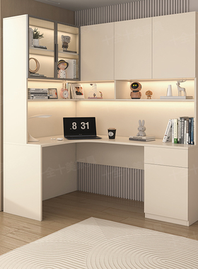 转角书桌书架一体桌书柜组合家用学生写字桌卧室办公桌L型电脑桌