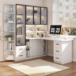 转角书桌书架一体桌带书柜组合卧室学习桌子家用办公桌台式电脑桌
