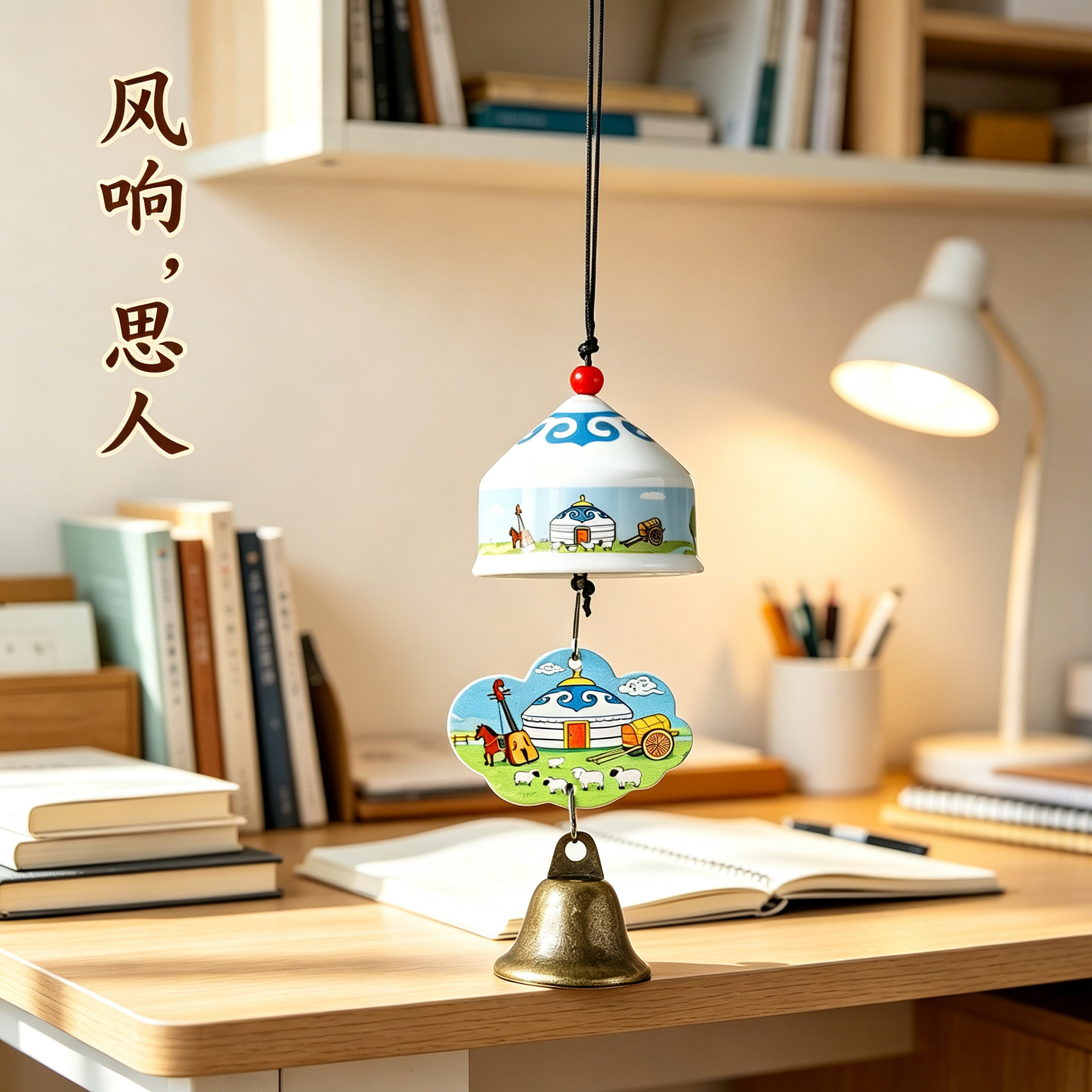 小德故事手工民族陶瓷蒙古包风铃