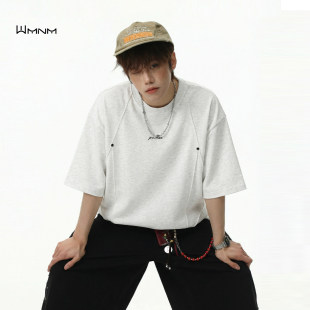 复古潮牌宽松t恤夏 重磅高街美式 立体压褶铆钉刺绣短袖 男2026新款