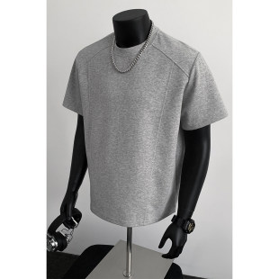 男士 cleanfit男生显壮半截袖 夏季 T恤美式 2026新款 麻灰色正肩短袖