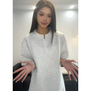 短袖 拉链潮牌半袖 T恤男女同款 正肩结构华棉美式 ins春夏季 2026新款