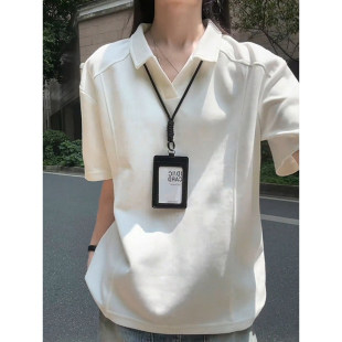 正肩高级感情侣短袖 男夏季 T恤潮流 潮牌韩系白色海欧领polo衫 美式