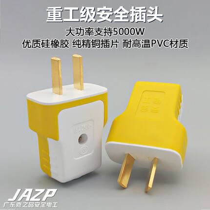 大功率纯铜可转动插头防摔防漏电16a两脚插头家用电源插头二脚