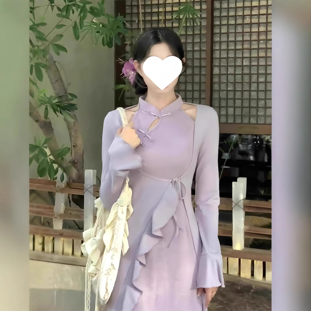 新中式江南穿搭女假两件系带收腰