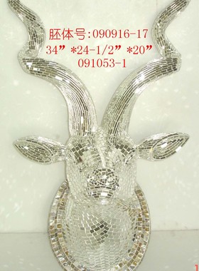 抽象现代式家居玻璃钢纯手工马赛克羊牛壁挂酒店大堂家居玄关定制