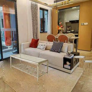 欧式 不锈钢金属客厅玻璃镂空长款 白色茶几设计感台面网红住宅家居
