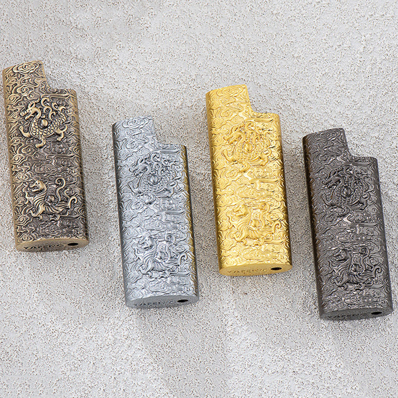 新款BIC比克J5打火机浮雕神兽金属外壳套迷你便携高档防爆家用潮