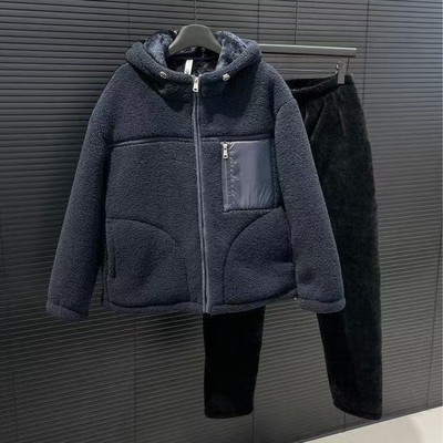 2025冬季新款男士三层夹棉睡衣大码休闲戴帽加厚保暖家居服可外穿