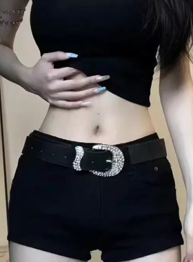 腰带女设计感小众皮带y2k千禧辣妹裤腰带水钻黑色夏季牛仔裤配饰