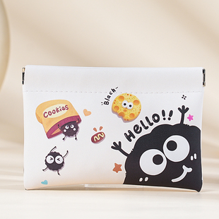 煤球收纳包卡通可爱小巧防水化妆包自动闭合收纳袋便携迷你口红包