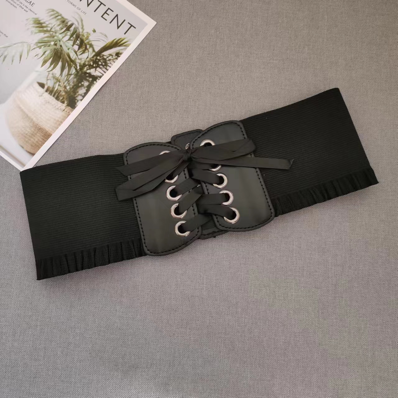 腰带女装饰夏季简约系带弹力配连衣裙黑色宽腰封束腰皮带