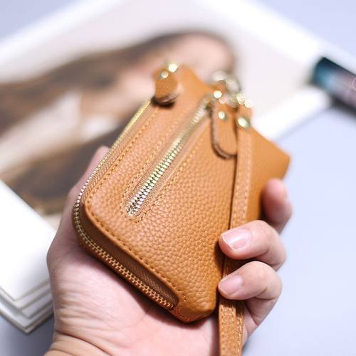 多功能ins手拎带零钱包真软皮质感小巧收纳包挂饰简约硬币钥匙