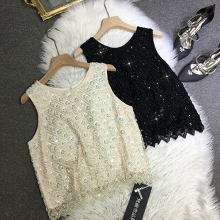 欧货重工钉珠背心女凉快短款手工法式宽松无袖上衣夏百搭外穿吊带