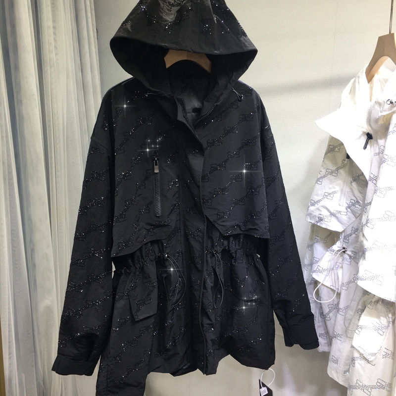 欧货重工烫钻棉服外套女宽松中长