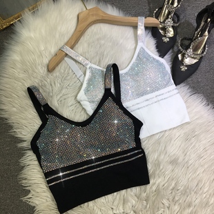 欧货重工烫钻美背女配胸垫内搭抹胸运动外穿背心四季 夏 百搭吊带衫