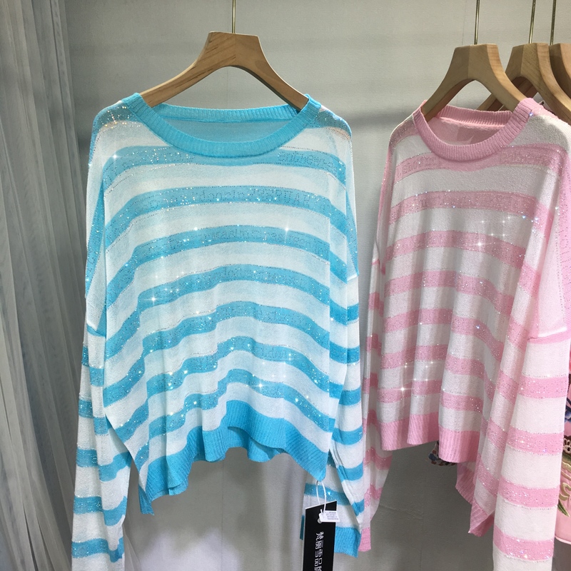 长袖休闲风薄镶钻女条纹