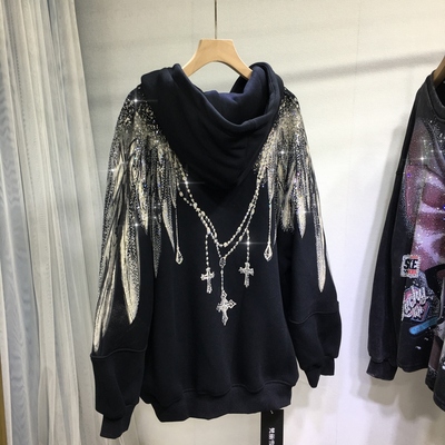 重工大翅膀连帽大衣中长秋冬开衫