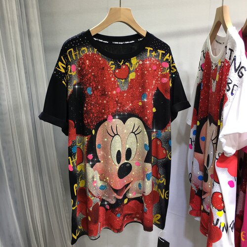 夏季重工烫钻米妮显瘦T恤