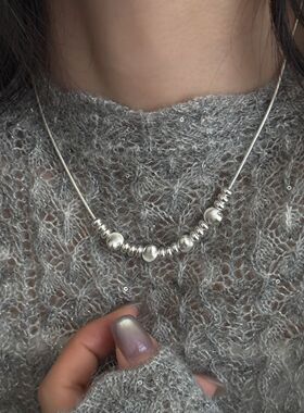 高级感轻奢冷淡风银色锁骨链女复古时尚简约百搭串珠项链毛衣链