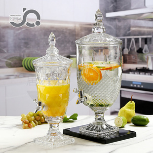 法式中古玻璃冷水壶高颜值酒店果汁柠檬茶饮料桶大容量容器带龙头