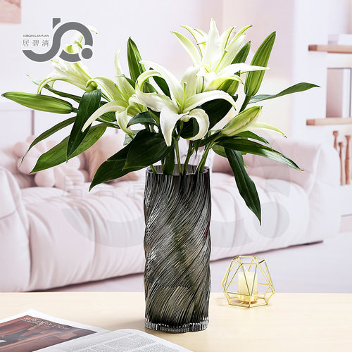 轻奢玻璃花瓶创意扭纹条纹