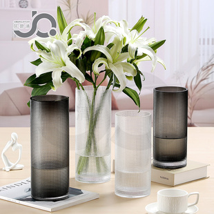 北欧法式美式玻璃花瓶颗粒直筒客厅餐桌样板水竹插花装饰摆件水培