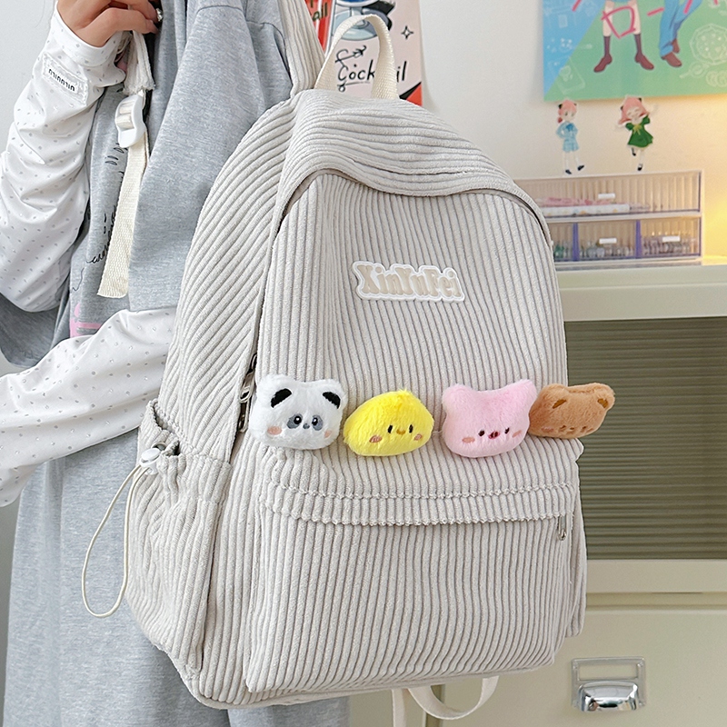 AZN新品 背包大学生上课韩版休闲灯芯绒高中生女百搭双肩包10.10