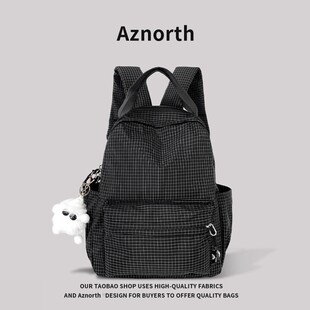 aZN新品 背包双肩女高中生上课书包2026新款大学生格子双肩包1.11