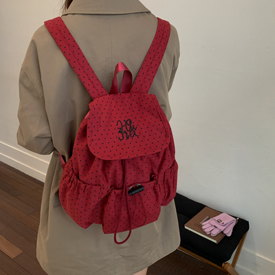 韩国明星同款翻盖波点小书包女包