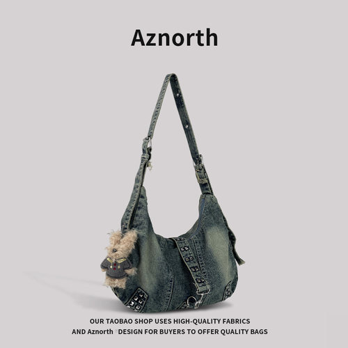 AZN新品  包包女2025新款托特包复古水洗牛仔单肩包女斜挎包12.12