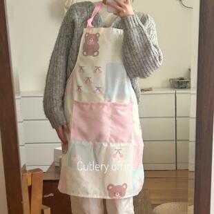 Cutlery 可爱卡通樱桃小熊家用厨房少女心可调节防水防油围裙