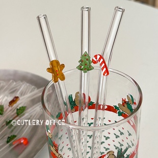Cutlery | 定制款圣诞树姜饼人耐热玻璃吸管
