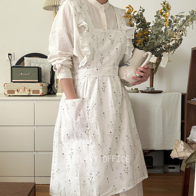 Cutlery丨定制款韩式浪漫复古荷叶边围裙花艺师咖啡店碎花围裙