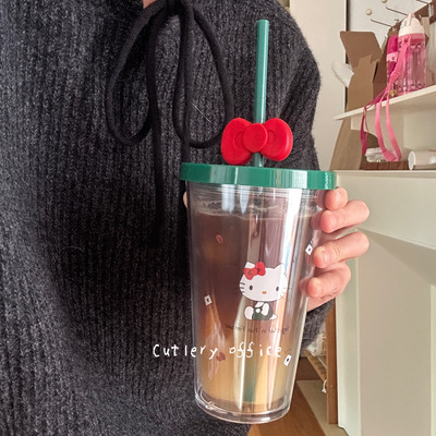 联名款kitty双层加厚吸管杯