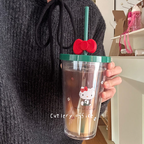联名款kitty双层加厚吸管杯