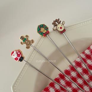 Cutlery 圣诞可爱花环姜饼人硅胶图案不锈钢搅拌棒咖啡茶搅拌棒
