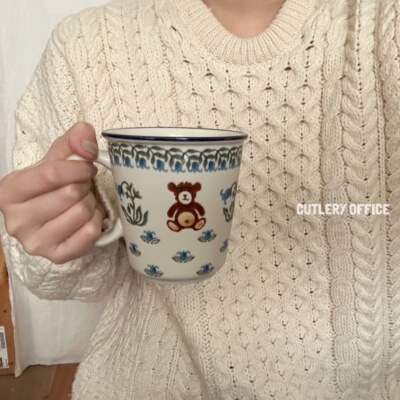 Cutlery | 配色好看复古中古设计师小熊花花大容量马克杯伴手礼物
