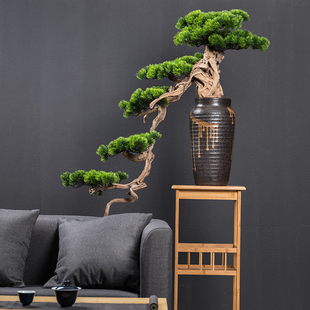 新中式仿真迎客松树盆景样板间软装玄关酒店大堂景观装饰禅意摆件