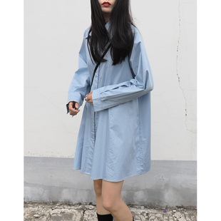 CHIC CV 2025新款连衣裙女设计感气质法式复古宽松休闲衬衫过膝裙